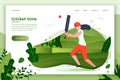 Vector illustration - sporty girl playing cricket