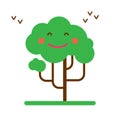 vector illustration of spring flat style happy smile tree icon on white background Royalty Free Stock Photo