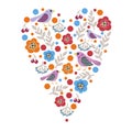 Vector illustration of spring the hearts of the birds and leaves Valentine`s day Royalty Free Stock Photo