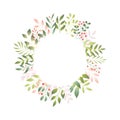 Vector illustration of spring leaves in flat style. Floral background with copy space for text, tender plants branches