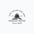 Vector illustration of spruce tree on the hill with river logo design Royalty Free Stock Photo