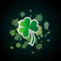 Vector illustration for St. Patrick s day. Four leaf clover isolated on dark gradient background of paint stains Royalty Free Stock Photo