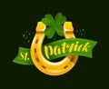 Vector illustration of St. Patrick's Day. Horseshoe with clover symbol or emblem