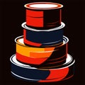 Vector illustration of a stack of colored cylinders. Isolated on black background. Generative AI