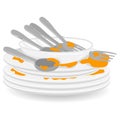 Vector Illustration of Stack of Dirty Plates with Spoon and Fork Royalty Free Stock Photo