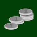 Vector illustration of stacks of silver coins in value of one lying on green baize