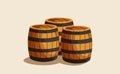 Vector illustration of stacks of wooden barrels isolated on a light background Royalty Free Stock Photo
