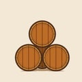 Vector illustration of stacks of wooden barrels top view isolated on a light background Royalty Free Stock Photo