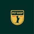 Pet shop food and accessories vector illustration logo with sitting cat silhouette Royalty Free Stock Photo
