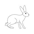 Vector illustration of a standing rabbit. Black outline of a hare on a white background. Doodle Style