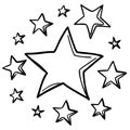 Vector Illustration Starry Night Pattern Black Outline Design Royalty Free Stock Photo