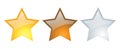 Vector illustration of stars with reflection isolated on a white background. Gold and bronze, silver stars Royalty Free Stock Photo