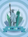 Vector illustration with Statue of Liberty and the skyscrapers