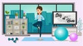 Vector illustration of staying at home while doing yoga