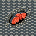 Steaks of wild pink salmon on the waves background