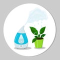 Vector illustration of a steam humidifier with a steam discharge and a flower