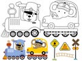 Vector illustration of steam train transport a car, with cute animals, coloring book or page Royalty Free Stock Photo