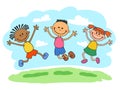 Vector Illustration of Stick Kids Jumping together