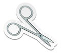 Sticker of grey scissors with metal handle in flat cartoon style isolated on white background Royalty Free Stock Photo