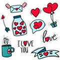 Vector illustration: stickers for valentine\'s day. Doodle style love stickers