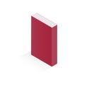 Vector illustration of a stitched paper book with a soft cover. Pages are grouped. Red book cover on white isolated