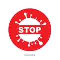 Vector illustration of stoppage sign with virus inside, stop symbol with coronavirus, prohibition sign with covid 19,