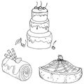 Set cake icon. Vector illustration of strawberry cake, chocolate roll, berry cake Royalty Free Stock Photo