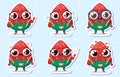 Vector illustration of strawberry character stickers with various cute expression,cool,funny,set of strawberry isolated Royalty Free Stock Photo
