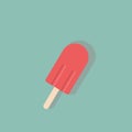 Vector illustration of strawberry raspberry ice cream popsicle on wooden stick on turquoise background. Summer desserts Royalty Free Stock Photo