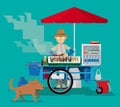 Vector illustration of a street food vendor in Thailand