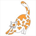 vector illustration, stretching cat in red spots, on a white background.