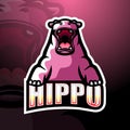 Strong hippo mascot esport logo design