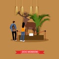 Vector illustration of stuffed deer and visitors in zoological museum Royalty Free Stock Photo