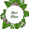 Vector illustration style of card best mom with various of purple flower frame blooms