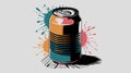 Vector Illustration of a Stylish Beverage Can with Colorful Splash Background Royalty Free Stock Photo