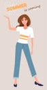 Vector illustration of a stylish girl with text in a flat style