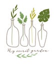 Vector illustration. stylish home decor. Eco poster with text - ` My secret garden`.