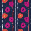 Vector illustration of stylized poppies and tulips