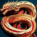 Vector illustration of a stylized Chinese dragon on a blue background. Generative AI