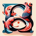 Vector illustration of a stylized fish in the form of letter Q Generative AI