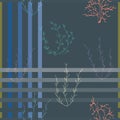 Vector illustration of stylized underwater plants and plaids.