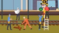 A vector illustration of Subway Workers Working on the Rails