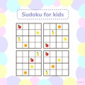 Vector illustration. Sudoku for kids with pictures. Logic game f