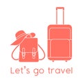 Vector illustration Suitcase Hat Backpack Travel