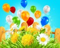 summer background daisies and dandelions in the grass Royalty Free Stock Photo