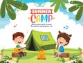 Vector Illustration Of Summer Camp Kids Royalty Free Stock Photo