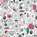 Summer flower seamless pattern. Linear kid graphic. florals background. Scandinavian style. Vector illustration