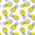 summer fresh yellow pineapple fruit repeat seamless pattern doodle cartoon modern style wallpaper Royalty Free Stock Photo