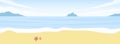 Vector illustration: Summer landscape banner with ocean, beach and island. Royalty Free Stock Photo