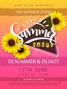 Vector illustration of summer party poster with triangle frame and sunflower flowers and hand lettering text - summer Royalty Free Stock Photo